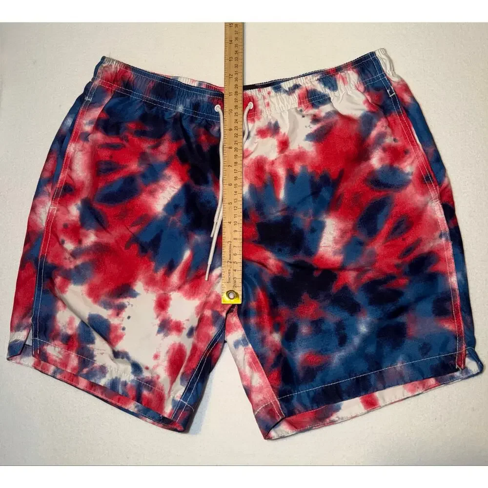 Walnut & 39th men’s tie dye red, white and blue patriotic swim trunks